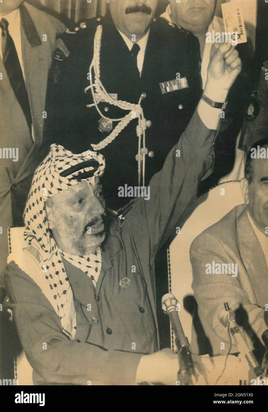 Palestinian PLO President Yasser Arafat at a meeting, 1989 Stock Photo
