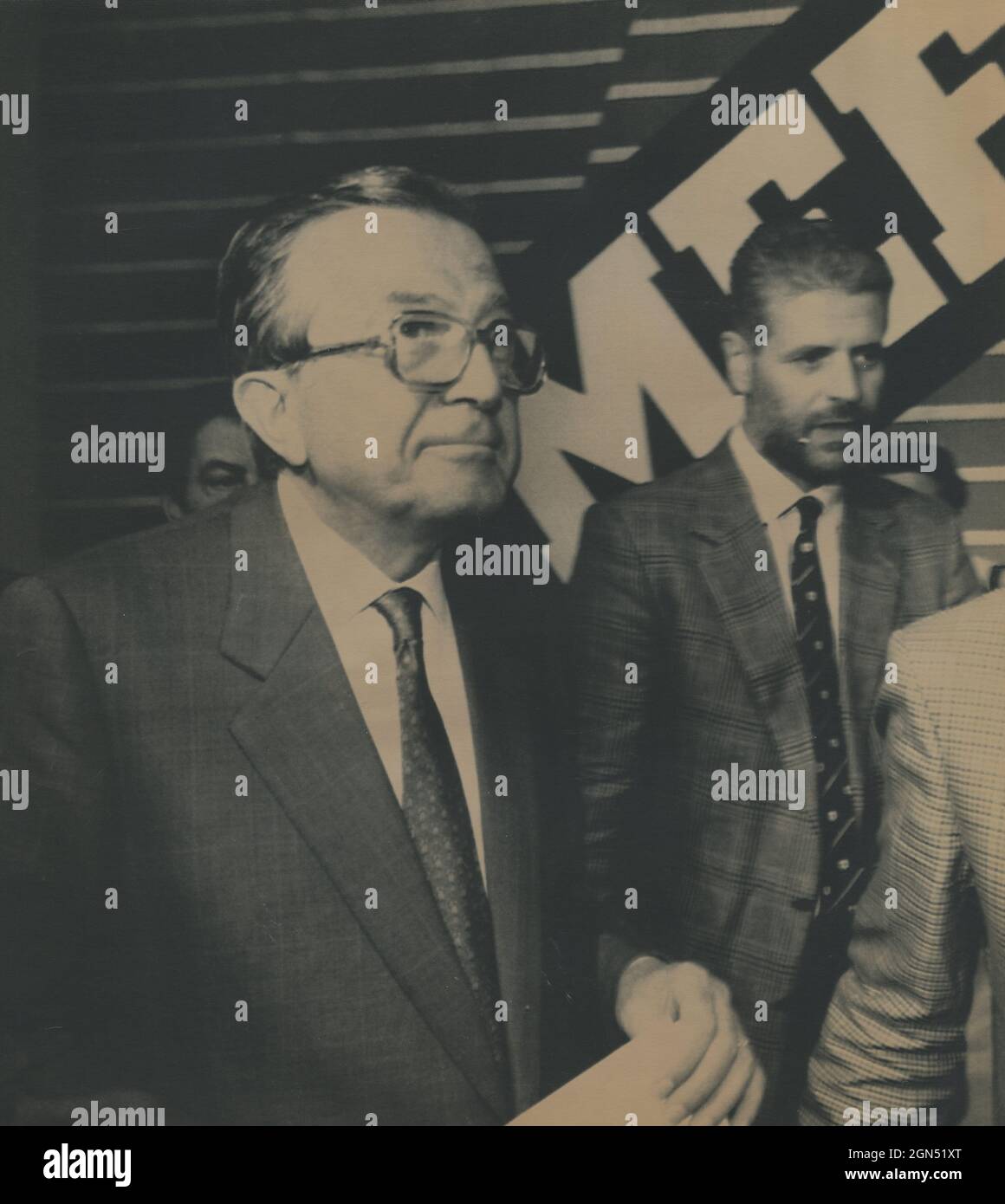Italian politicians Giulio Andreotti and Roberto Formigoni of Democratic Party, 1989 Stock Photo
