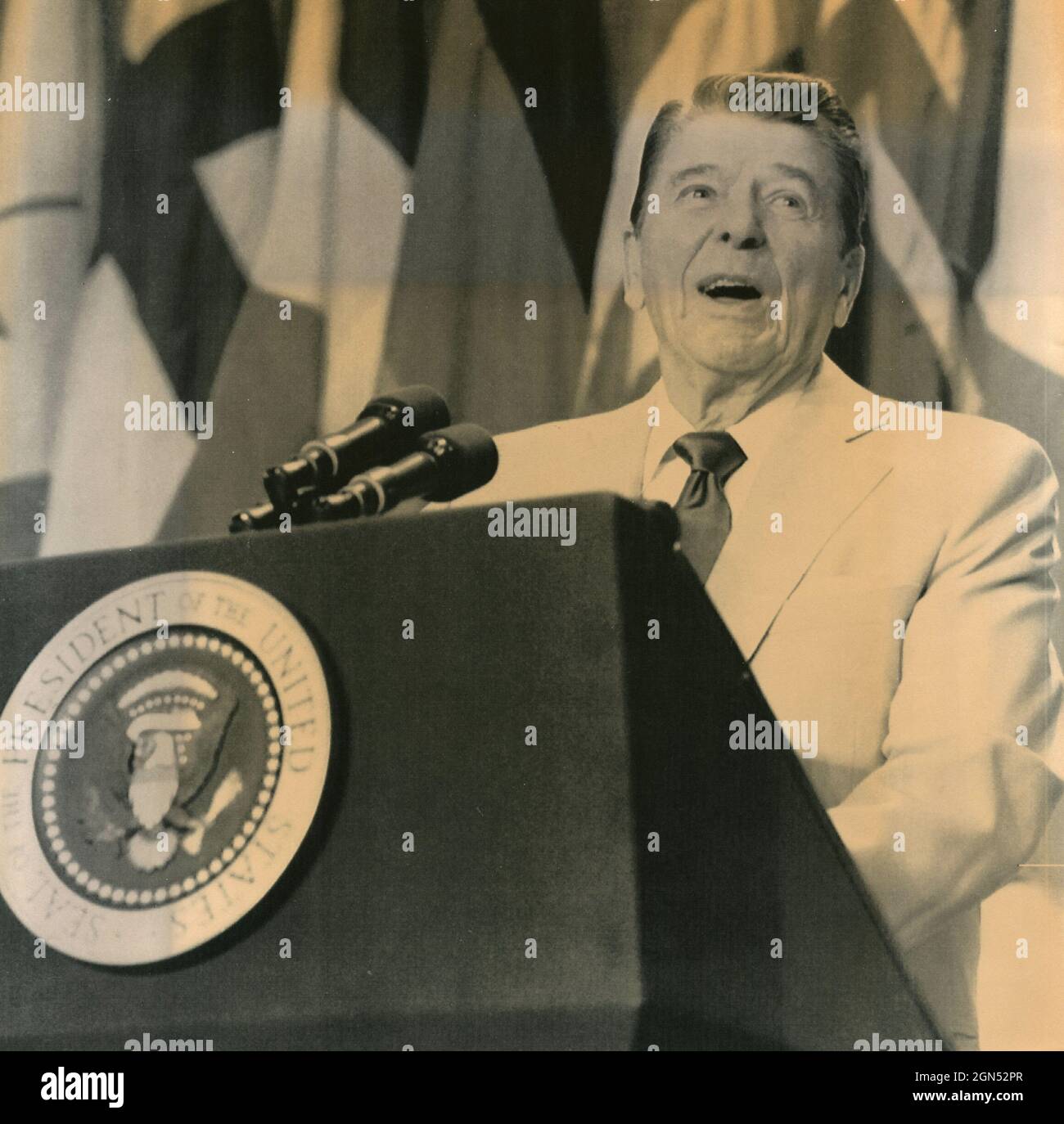 US President Ronald Reagan, 1989 Stock Photo