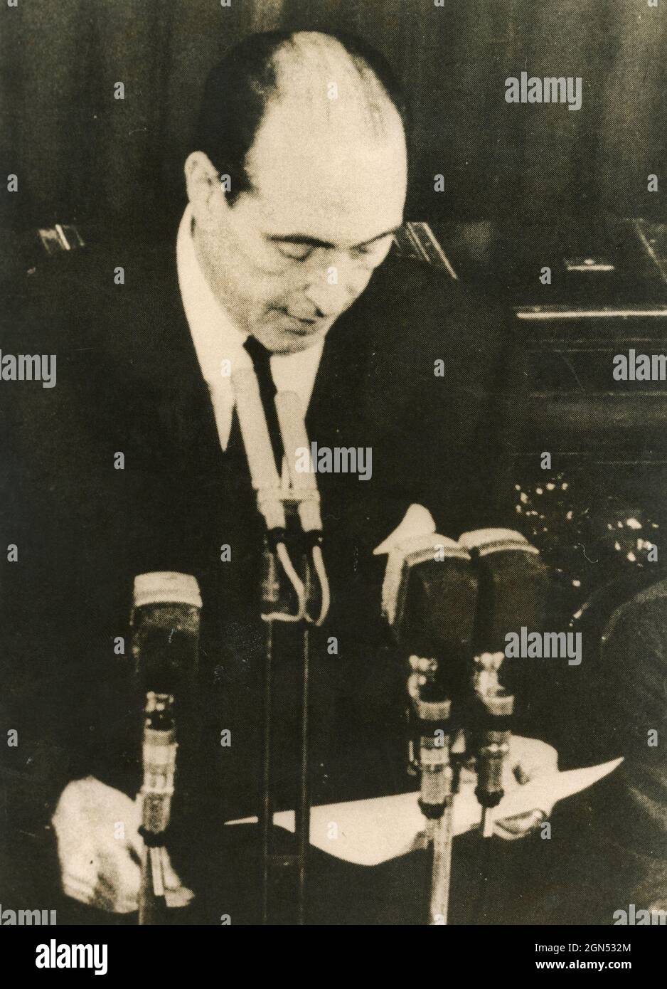 Italian politician Fernando Tambroni speaks to the Chamber, Italy 1950s Stock Photo
