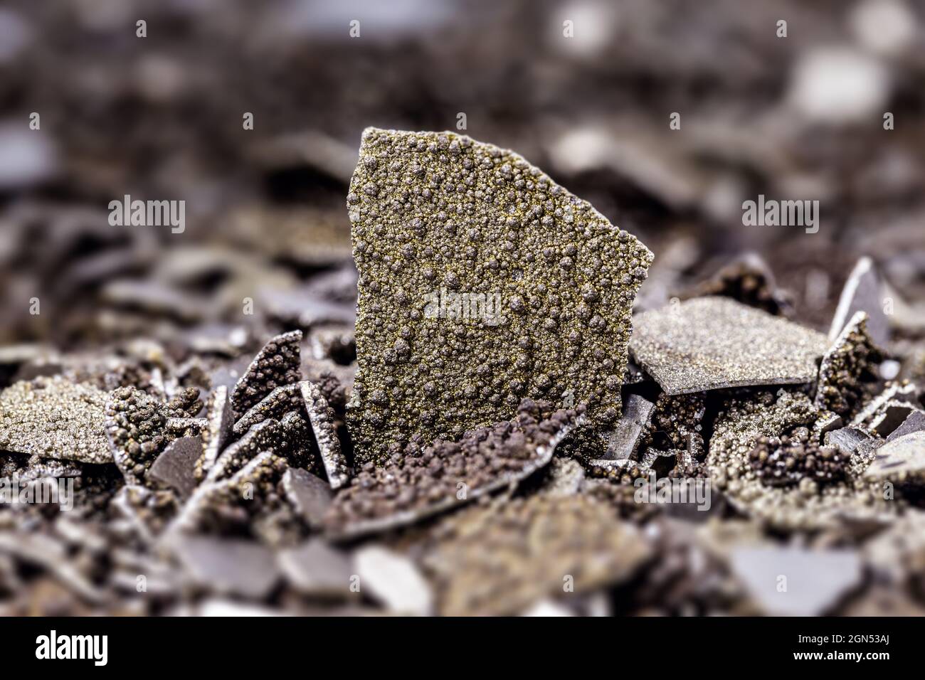 Manganese samples, flaked pure manganese metal used in industry