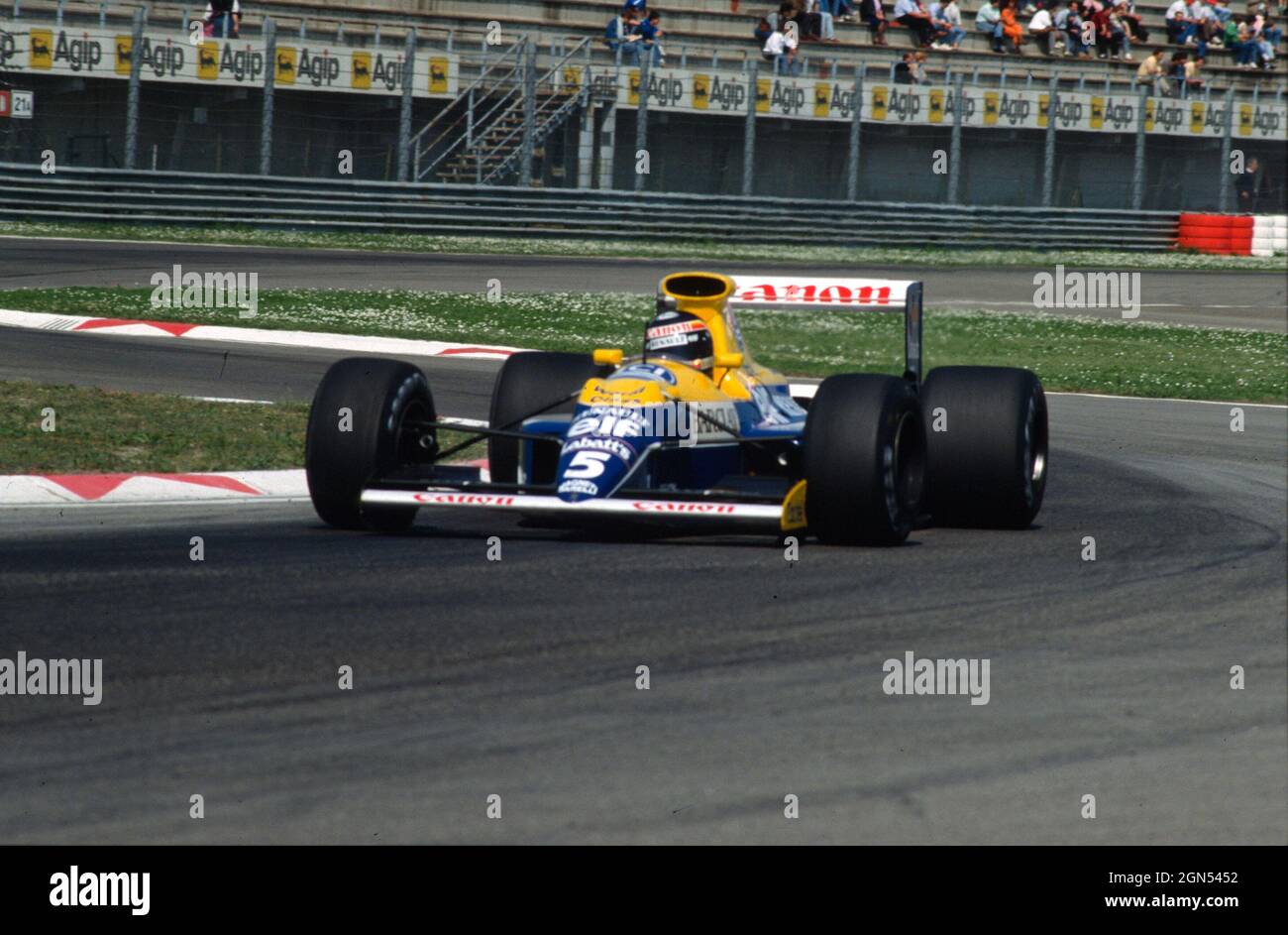 Imola, April 1990: Thierry Boutsen on Williams fw13 during free practice at the Imola circuit in preparation for the San Marino Grand Prix. Italy Stock Photo