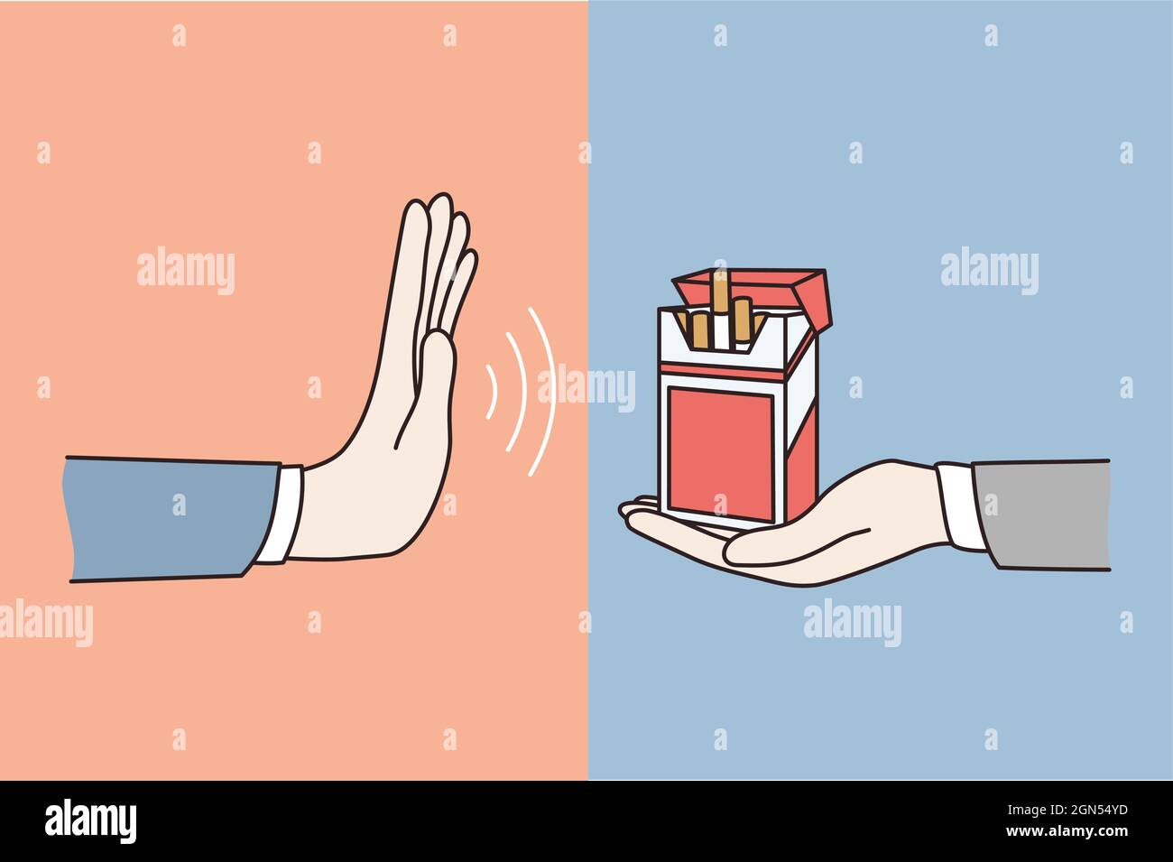 Refusal from smoking cigarettes concept. Human hand saying no making  refusal sigh from block of cigarettes and smoking vector illustration Stock  Vector Image & Art