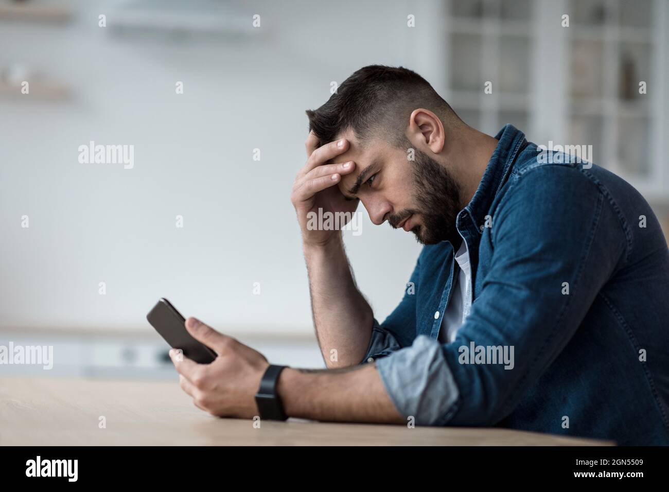 Waiting for call, problems and difficulties, stress and no answer Stock Photo