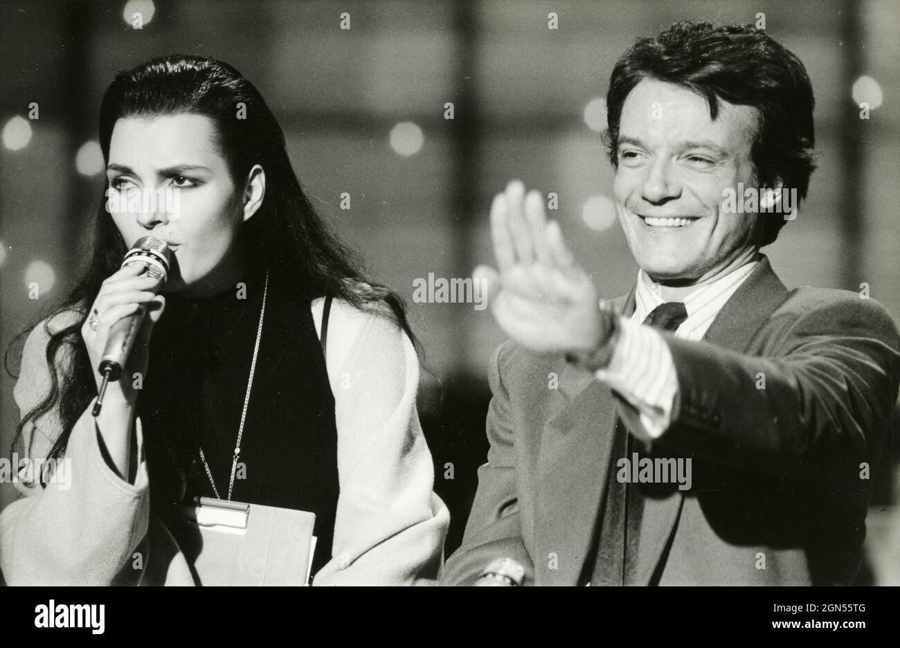 Italian singers Anna Oxa and Massimo Ranieri at the TV show Fantastico 1989 Stock Photo
