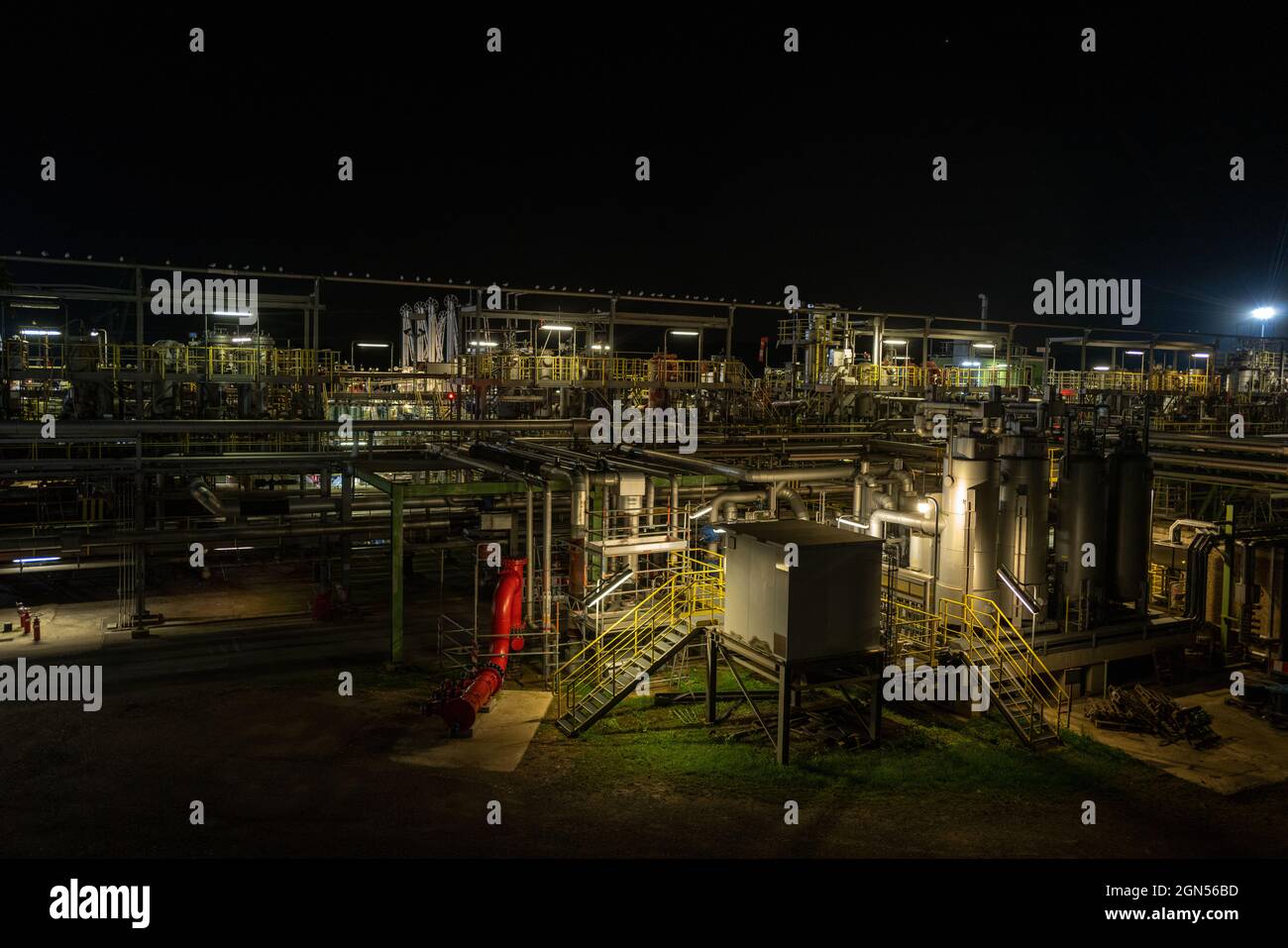 Refinery at night, Rheinland Werk Wesseling Cologne Refinery at night, next to the river Rhein Stock Photo