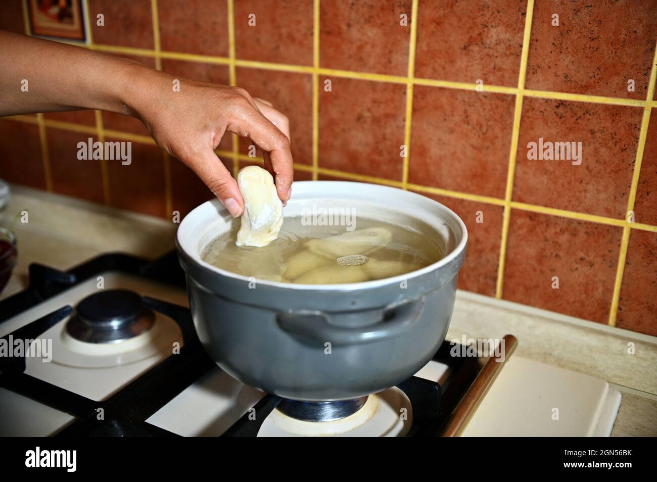 Process of cooking cherry dumplings step by step. Closeup, food