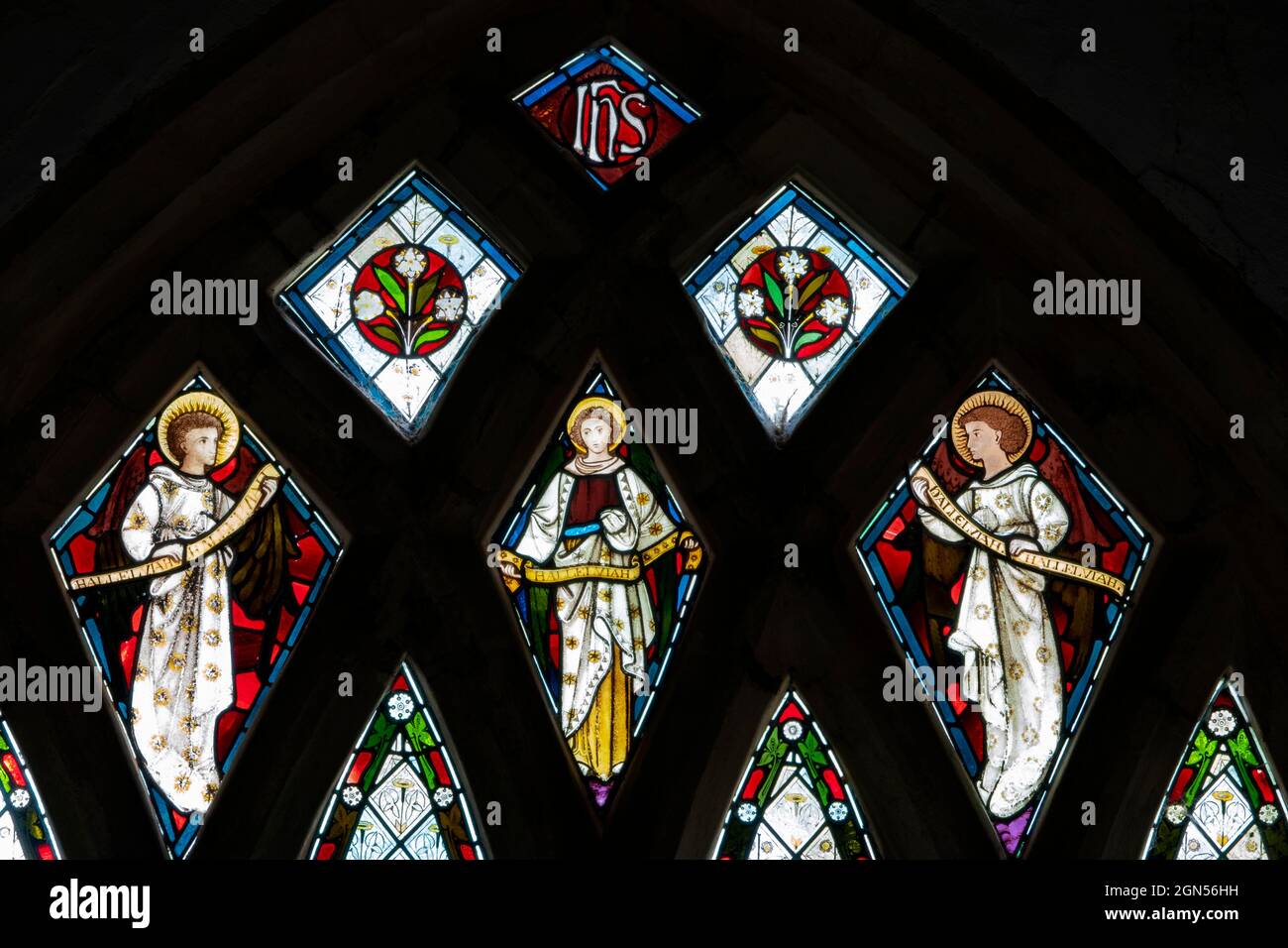 Stained Glass window,  St Peter's Church, Dunton, Norfolk Stock Photo