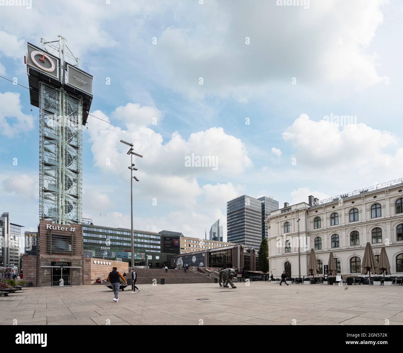 Oslo, Norway. September 2021. the clock tower in the square in the city