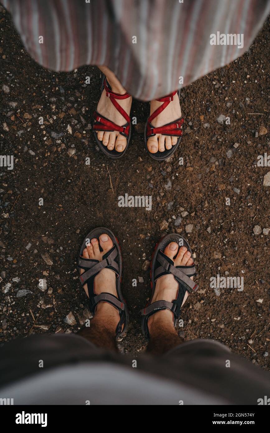 Two people's feet face to face Stock Photo