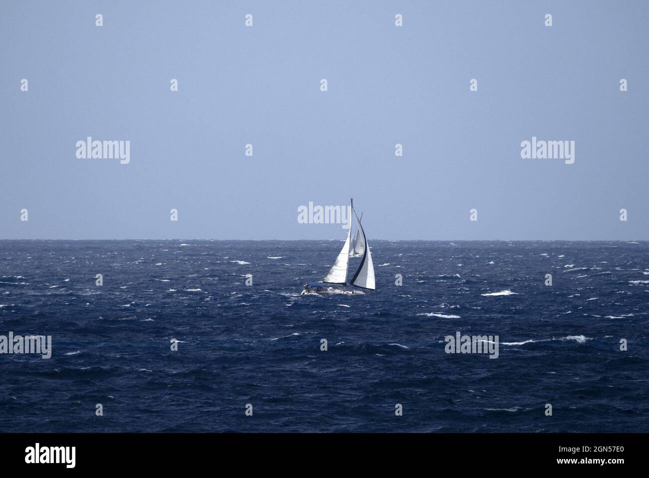 small sail boat in high waves sea Stock Photo Alamy