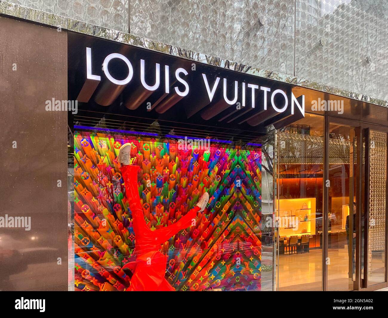 Tokyo, Japan - 23 November 2019: Louis Vuitton store sign at Ginza district in Tokyo, Japan. Stock Photo