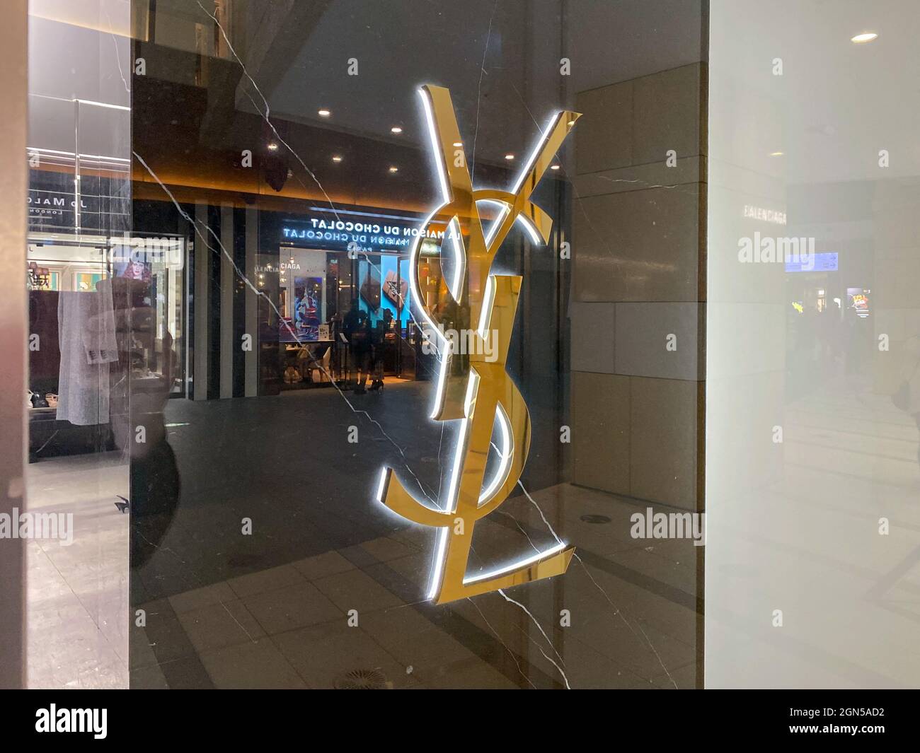 Yves Saint Laurent fashion luxury store in avenue Montaigne on July 22,  2017 in Paris, France. Stock Photo