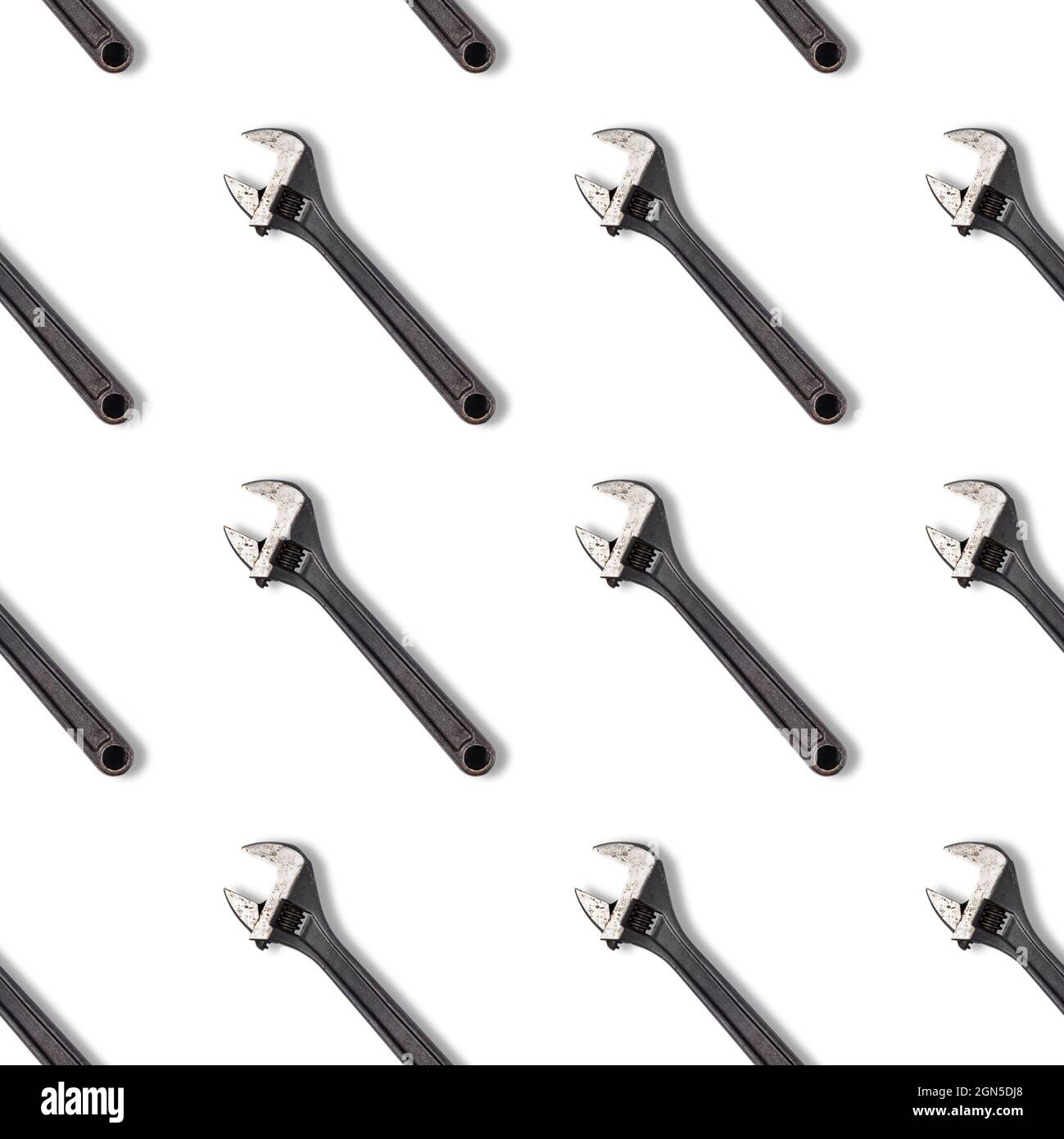 Seamless wrench pattern on white background. Repair service concept