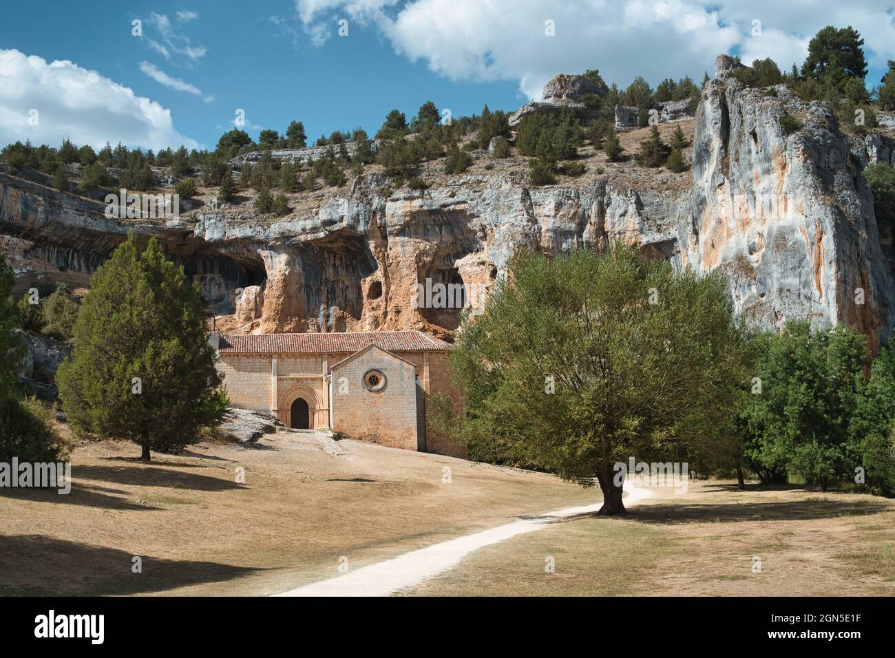 Romanesque hermitage of the Templar order San Bartolome in the natural park. Stock Photo