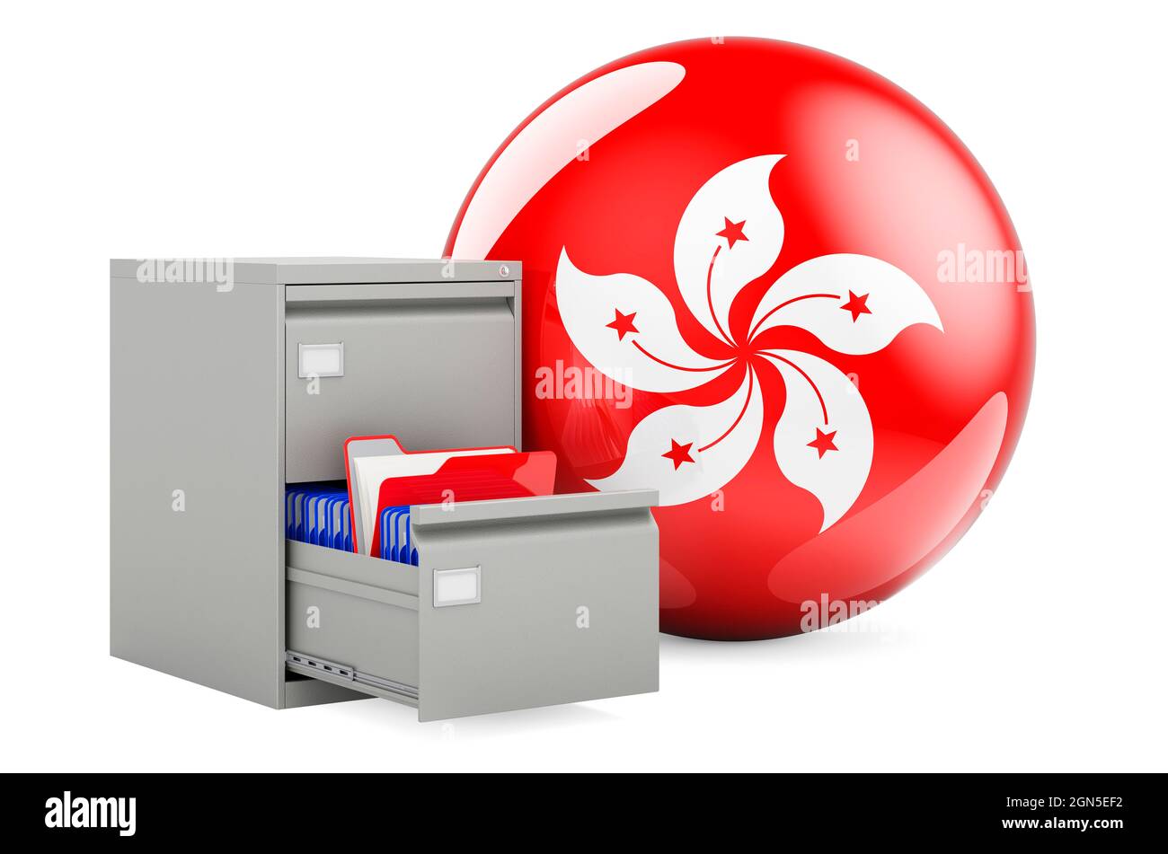 Database in Hong Kong, concept. Folders in filing with Hong