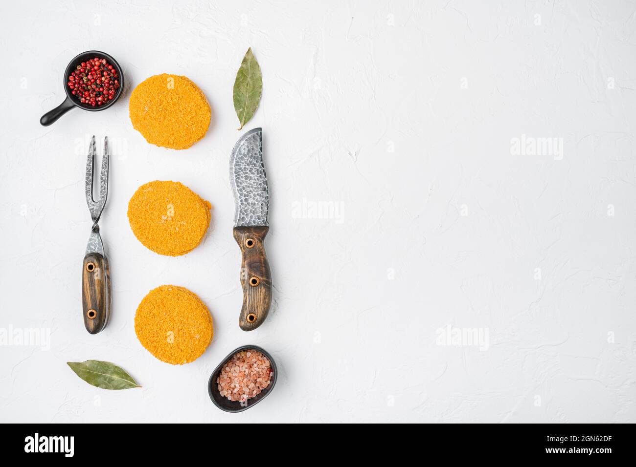 Raw fishcake Breaded set, on white stone table background, top view ...
