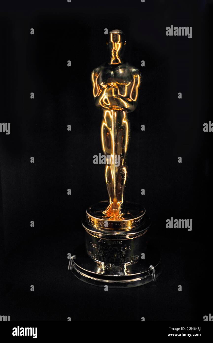 Oscar trophy on display at the Academy Museum of Motion Pictures, Los Angeles, California Stock Photo