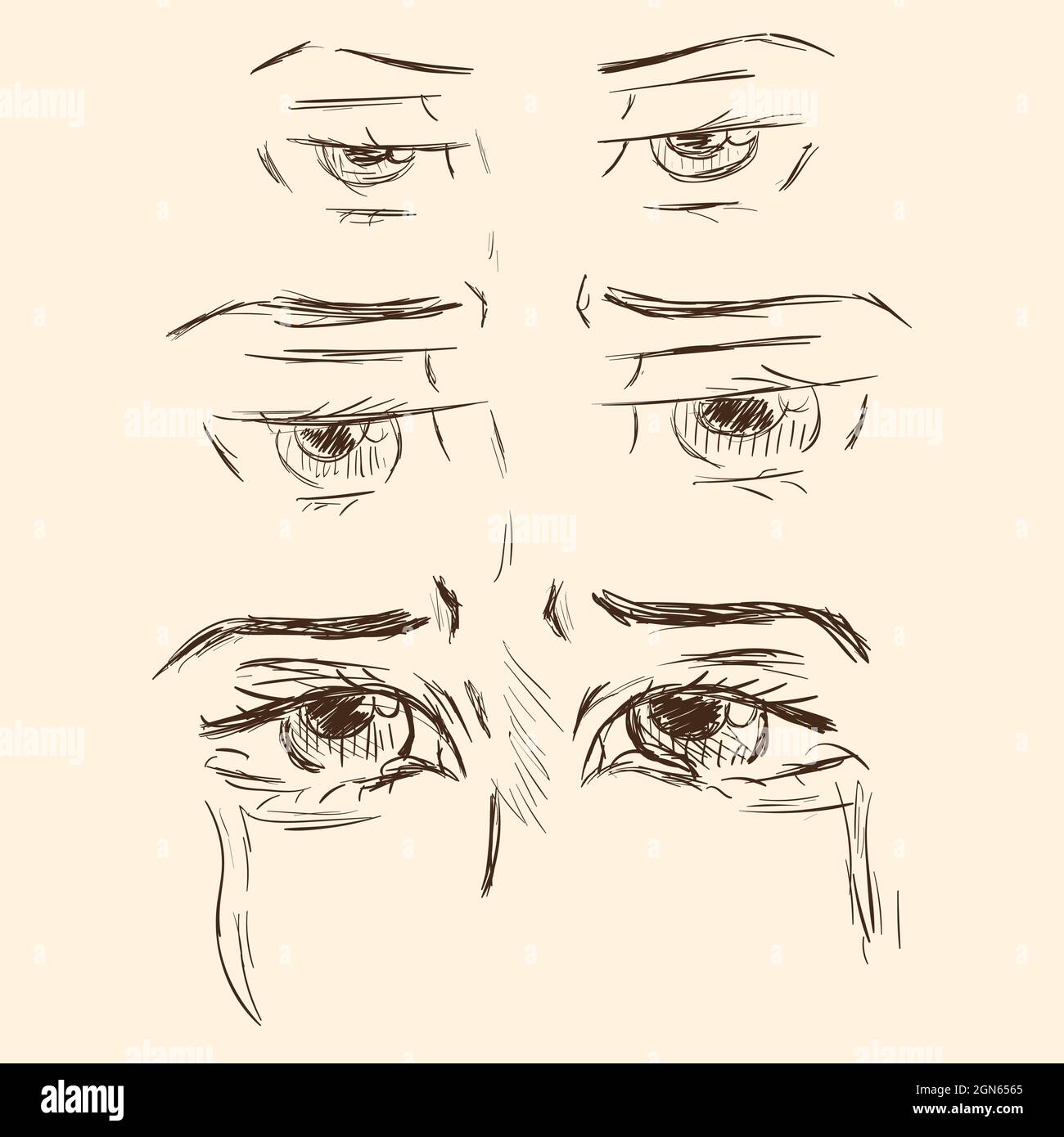 Drawing sketch eyes of emotions crying and sadness Stock Vector