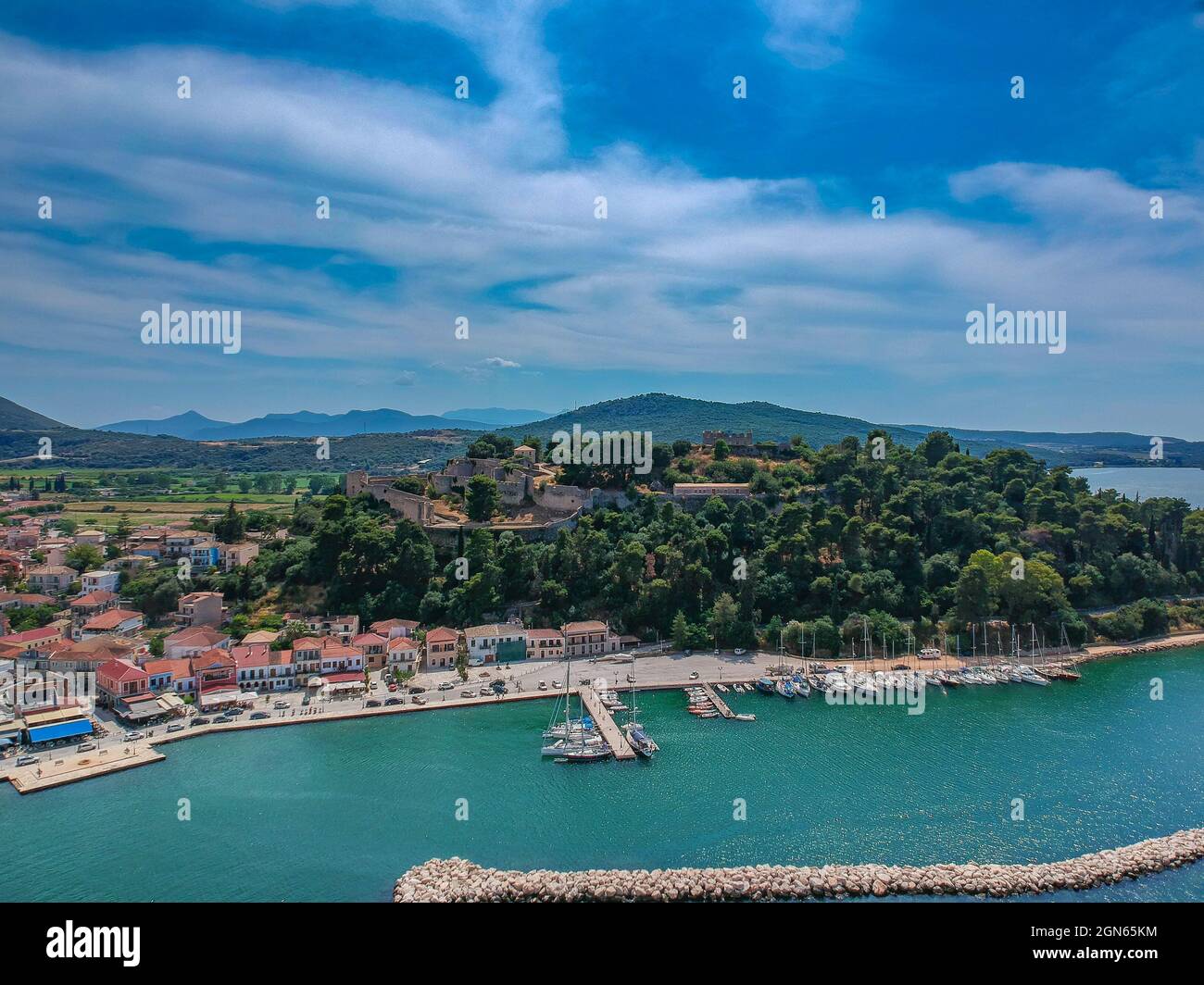 Vonitsa Aerial Panorama view of Vonitsa town and the castle. Vonitsa is a ...