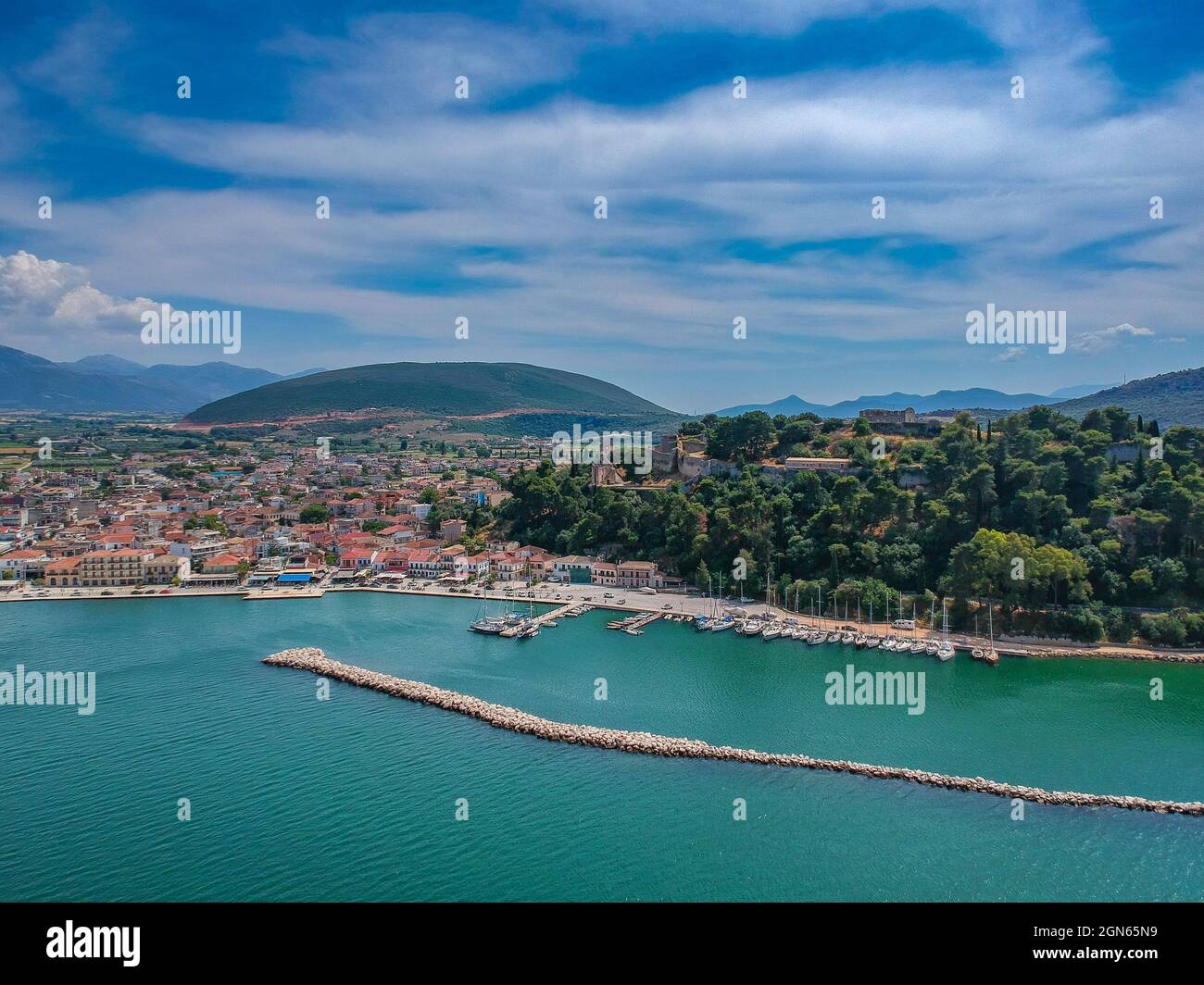 Vonitsa Aerial Panorama view of Vonitsa town and the castle. Vonitsa is a ...
