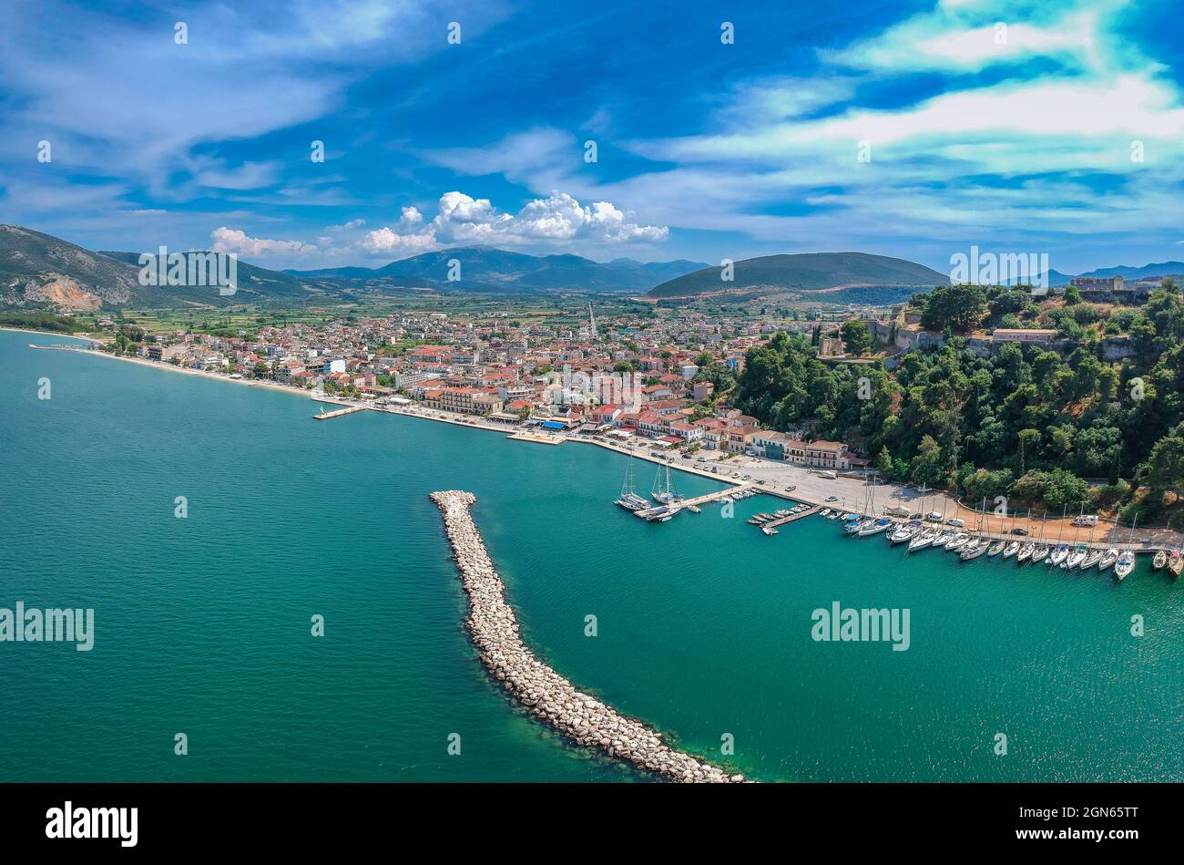 Vonitsa Aerial Panorama view of Vonitsa town and the castle. Vonitsa is a ...
