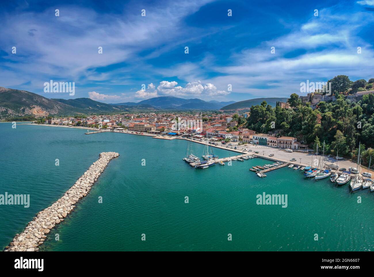 Vonitsa Aerial Panorama view of Vonitsa town and the castle. Vonitsa is a ...
