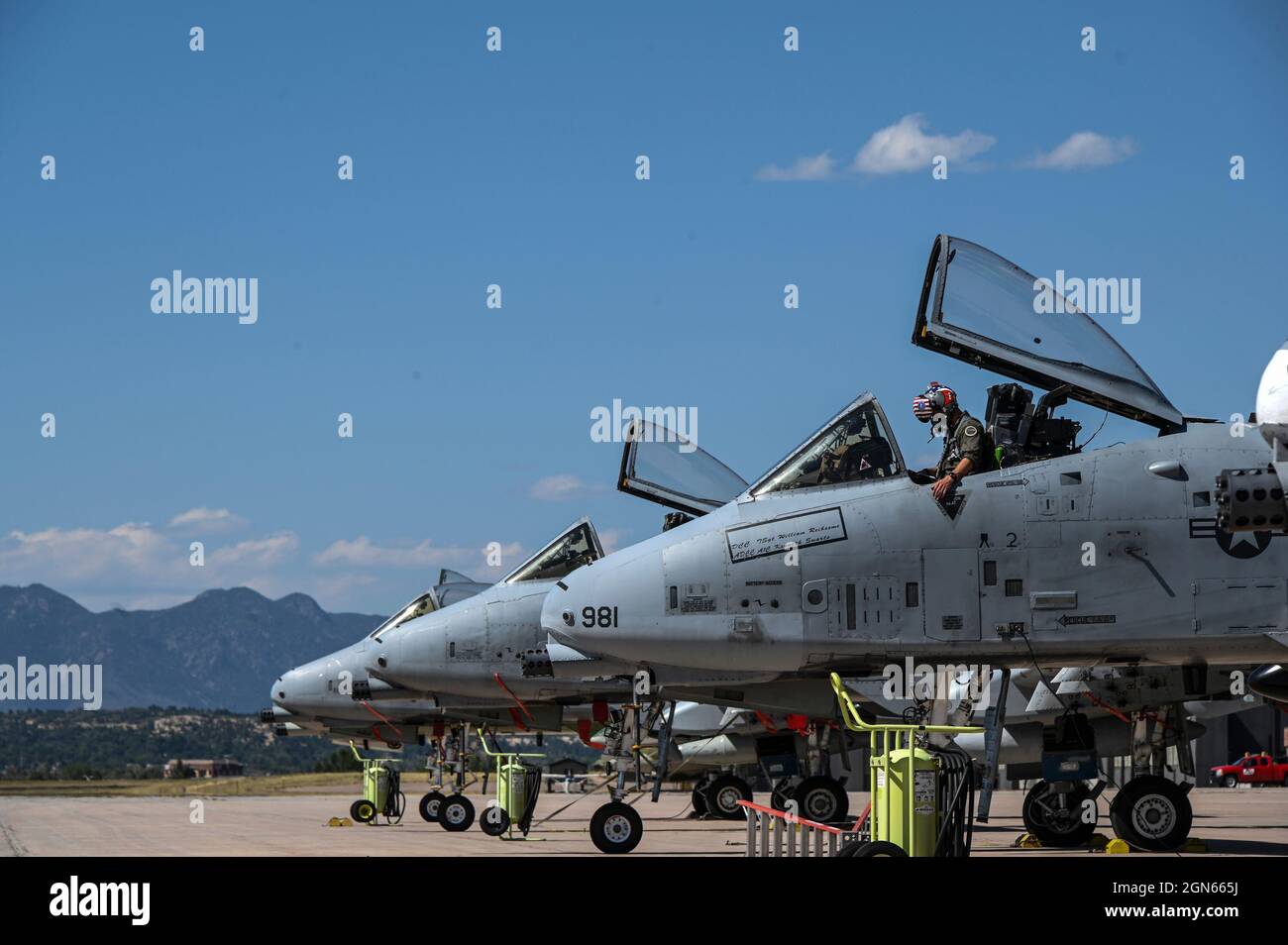 A U.S. Air Force 354th Fighter Squadron pilot performs post flight ...