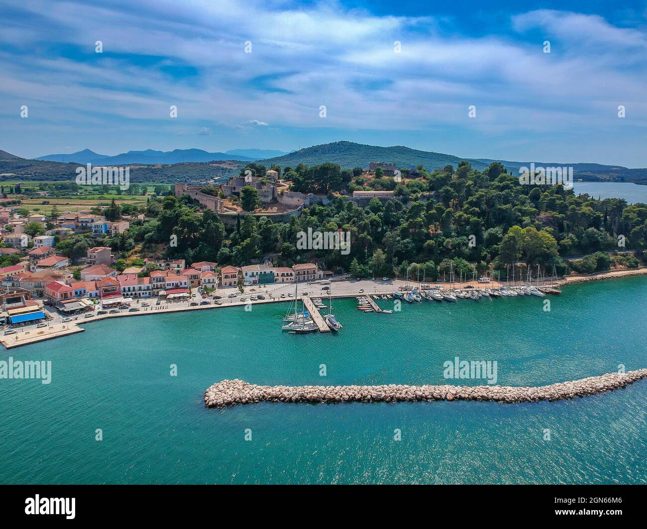 Vonitsa Aerial Panorama view of Vonitsa town and the castle. Vonitsa is a ...