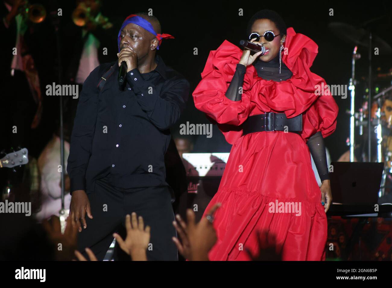 New York, NY, USA. 22nd Sep, 2021. Wyclef Jean and Lauryn Hill pictured during the Fugees The
