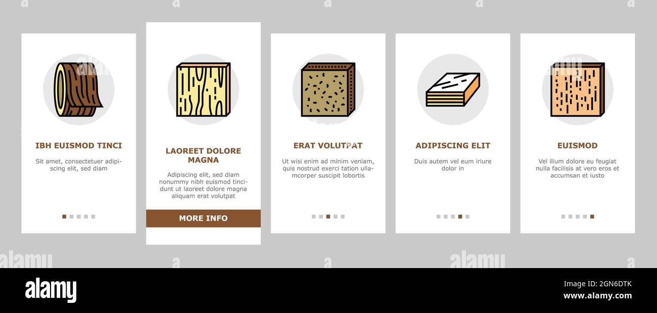 Timber Wood Industrial Production Onboarding Icons Set Vector Stock ...