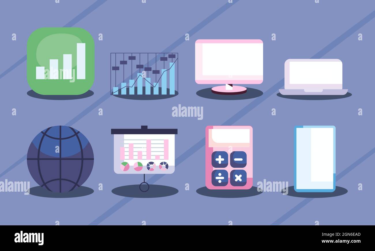 financial management online icon set on purple background Stock Vector ...