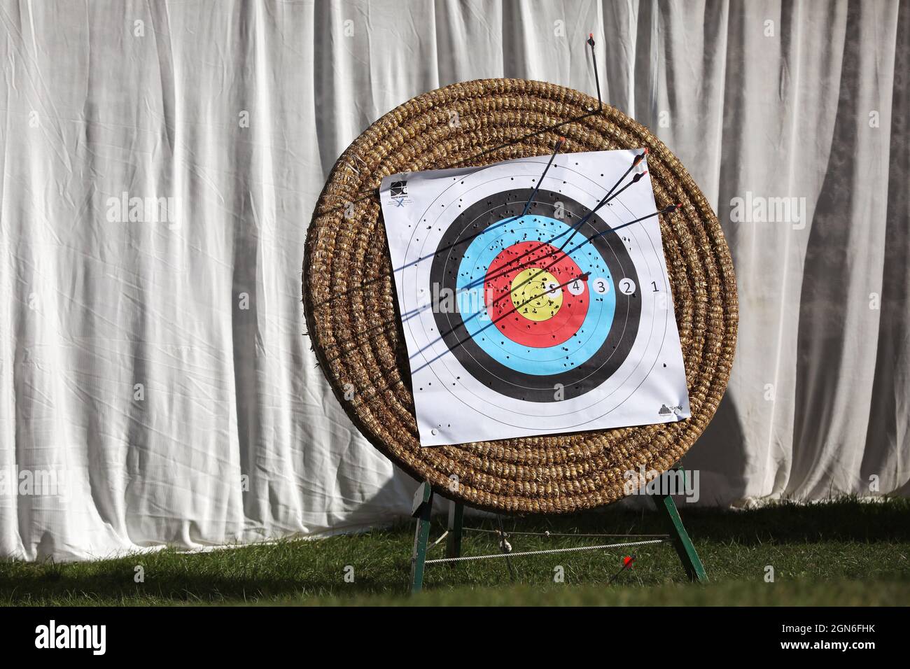 Targets pictured during an archery session in Hampshire, UK Stock Photo