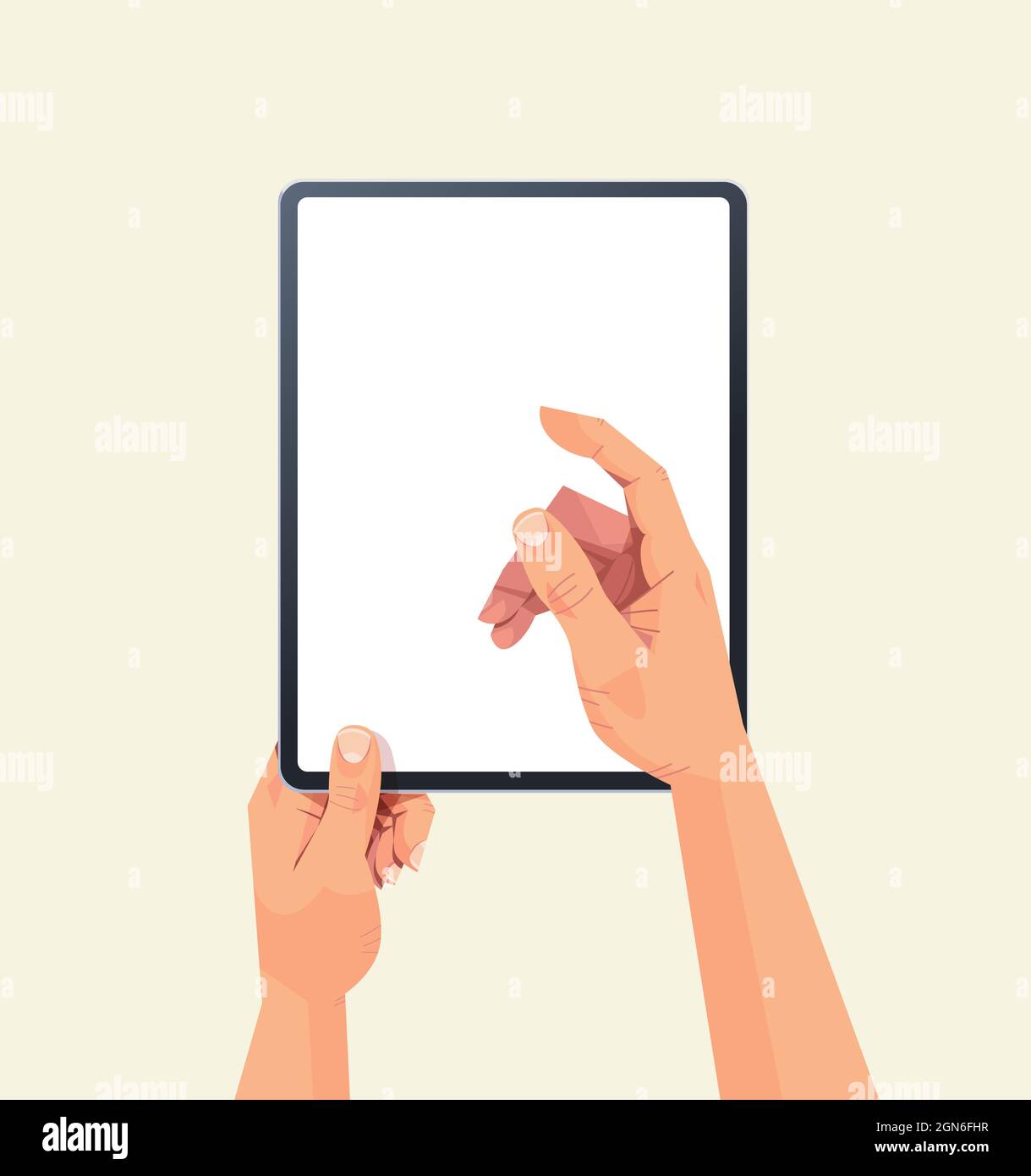 human hands holding tablet pc with blank touch screen using digital ...