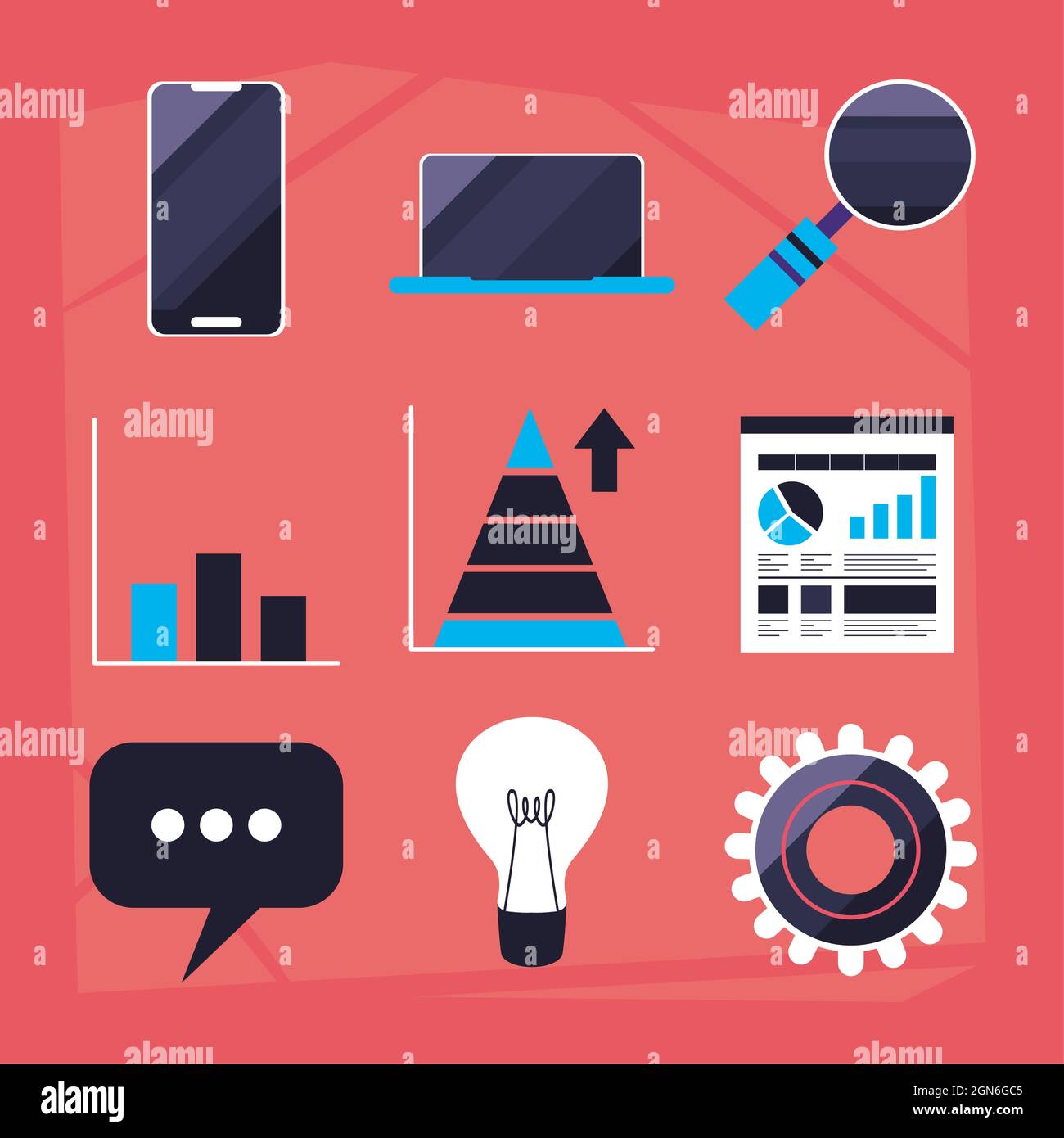 Analytics and data management symbols on red background Stock Vector ...