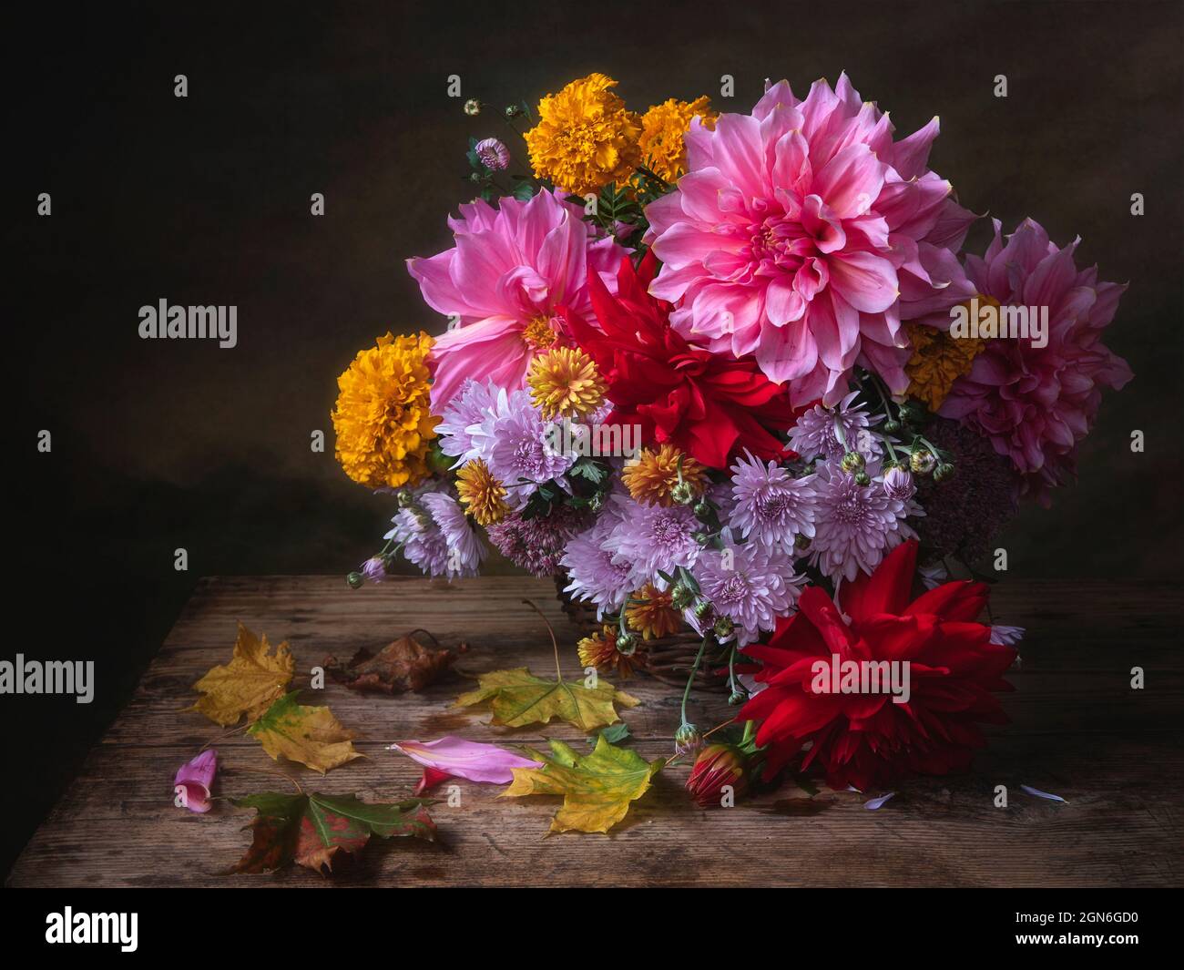 Still life with splendid bouquet of garden flowers Stock Photo - Alamy