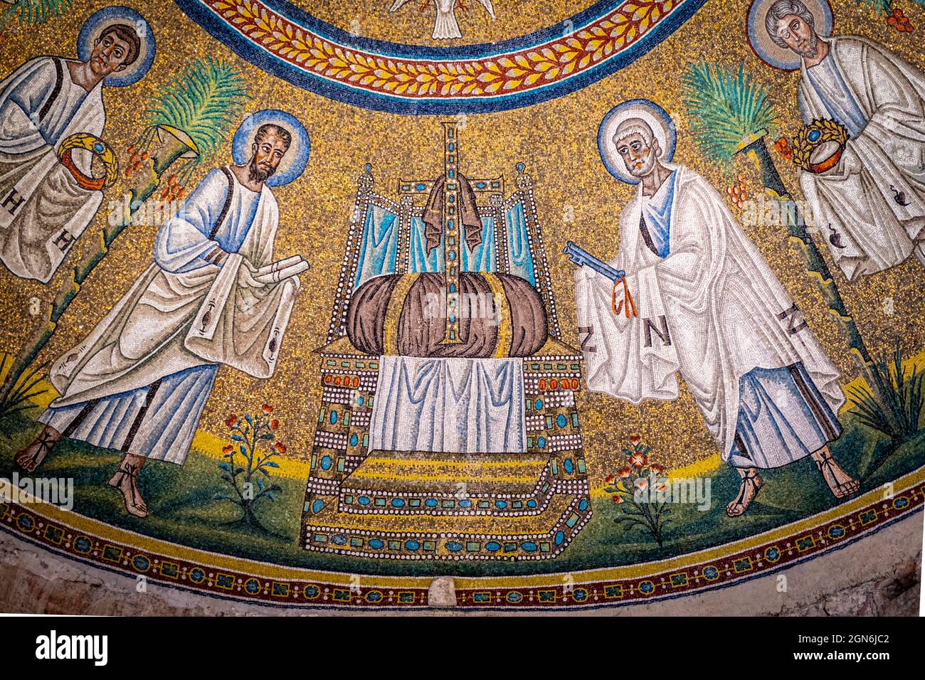 Interior and mosaics of the Baptistery of the Arians (Battistero degli Ariani). Ravenna, Emilia Romagna, Italy, Europe. Stock Photo