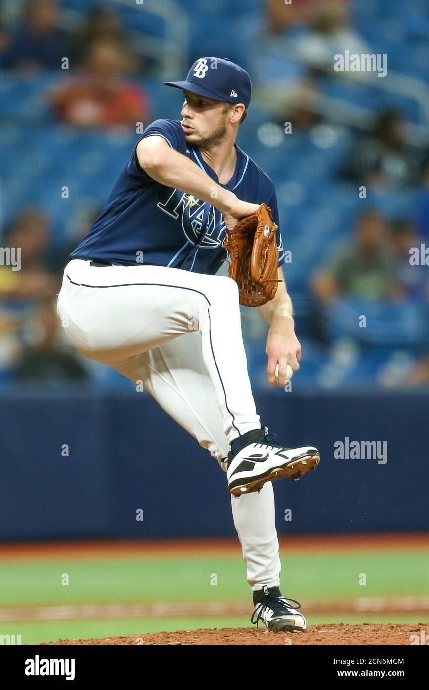 St. Petersburg, FL. USA;  Tampa Bay Rays relief pitcher Adam Conley (55) delivers a pitch during a major league baseball game against the Toronto Blue Stock Photo