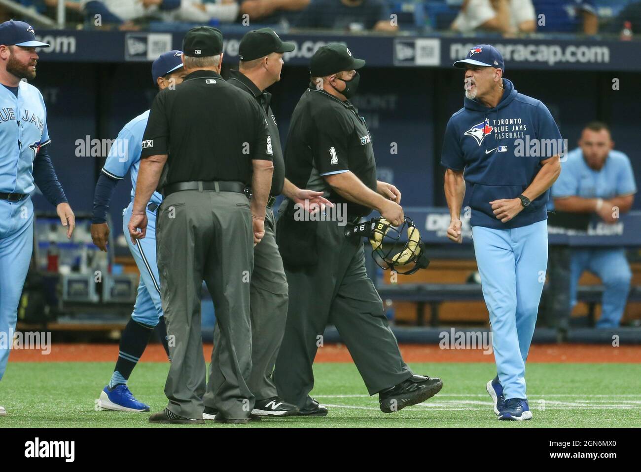 St. Petersburg, FL USA; Tampa Bay Rays catcher Christian Bethancourt (14)  gets ready to run out to the field of play during an MLB game against the  Mi Stock Photo - Alamy