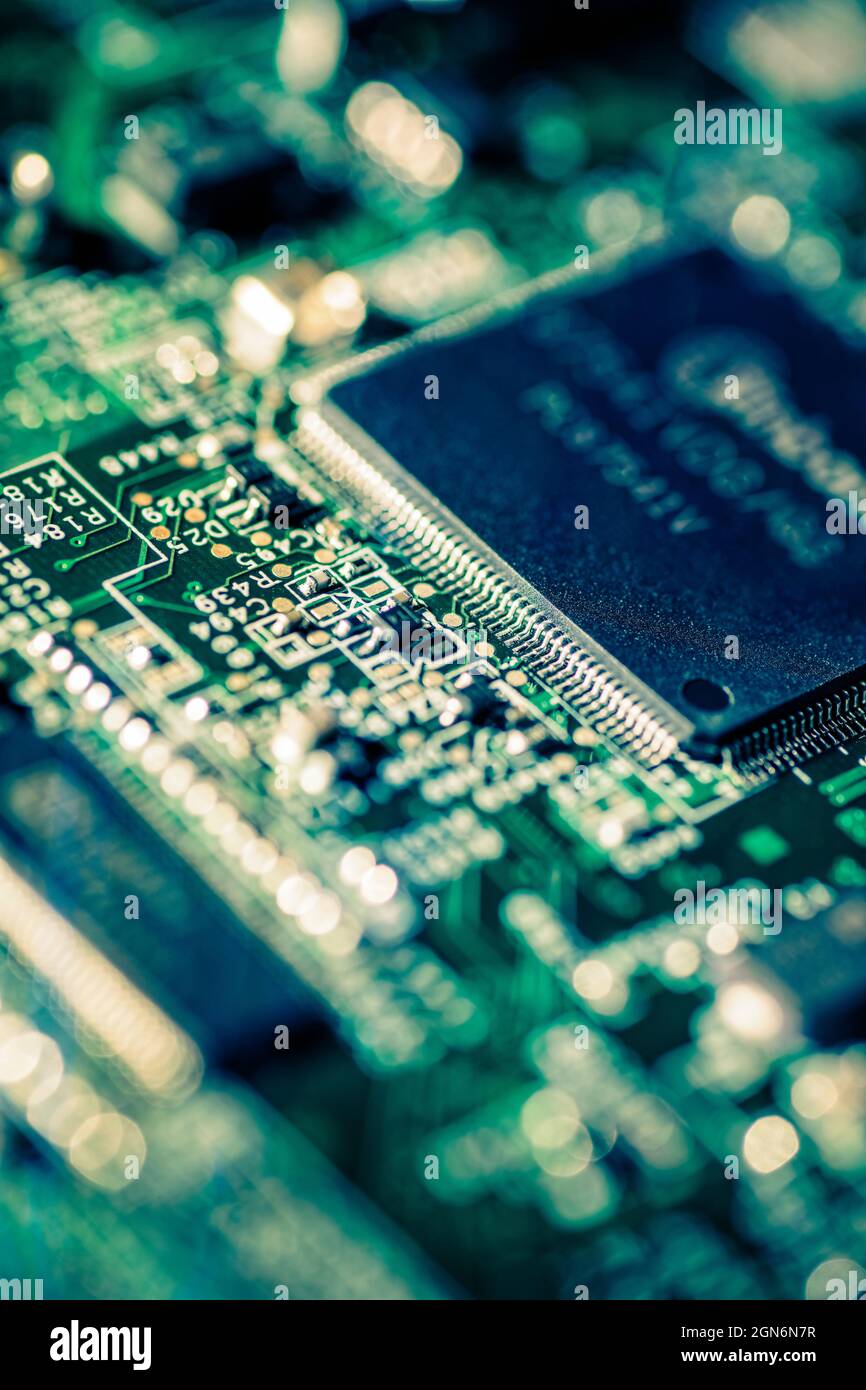 Computer circuit board in detail Stock Photo