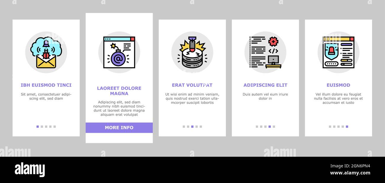 Cyber Security System Technology Onboarding Icons Set Vector Stock ...