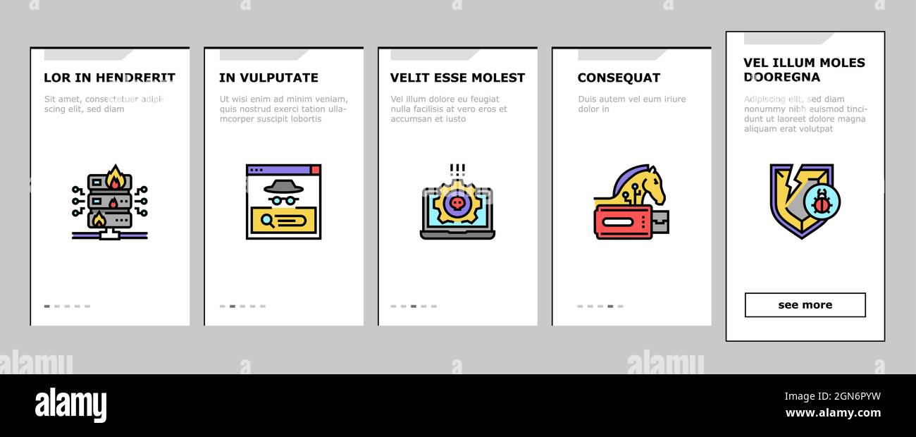 Cyber Security System Technology Onboarding Icons Set Vector Stock ...