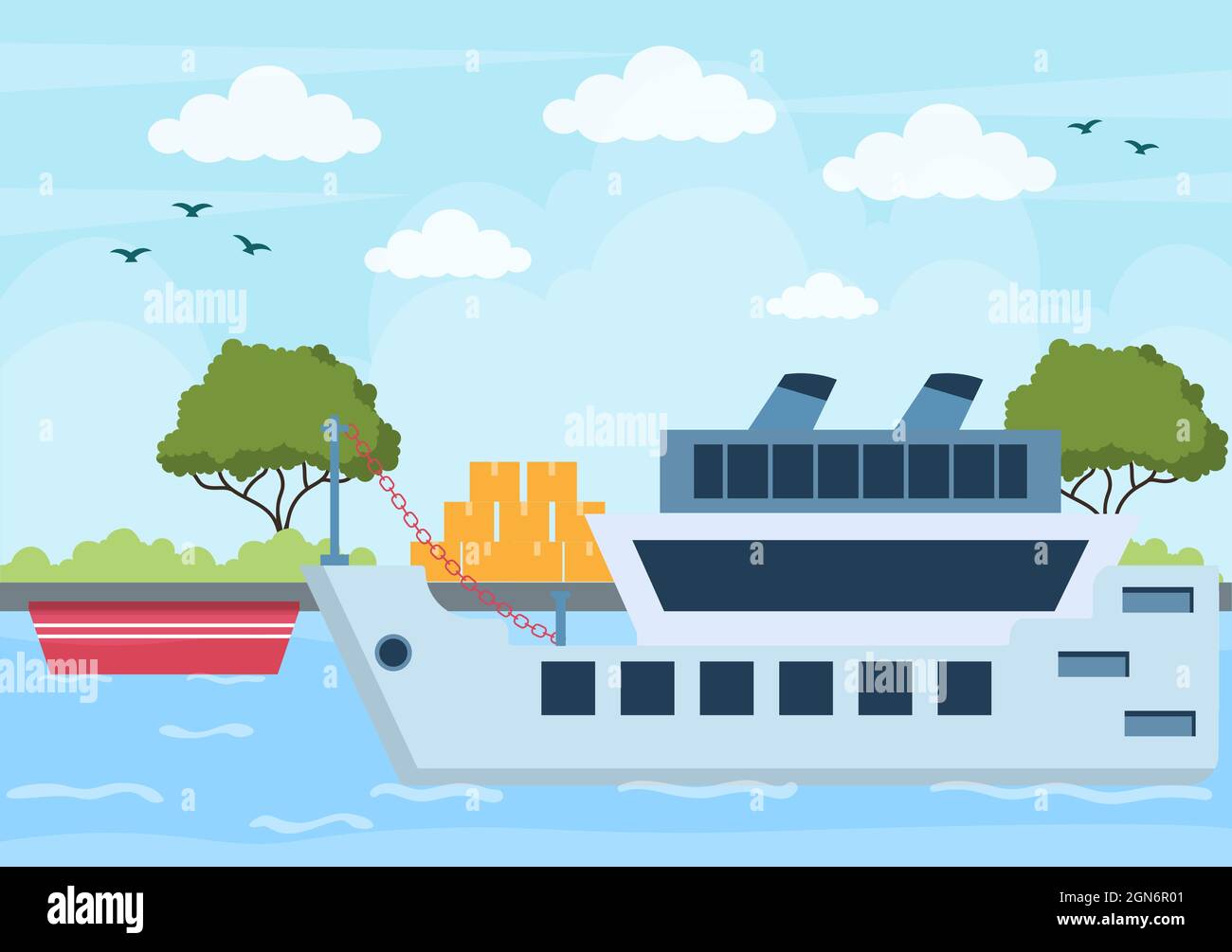 Cargo Shipping Container Logistics Delivery with the Concept of Delivering Goods Using Crane Ship, Truck or Plane Transportation. Background Vector Stock Vector