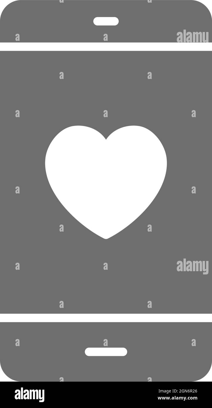 Smartphone with heart on display, love message grey icon Stock Vector ...