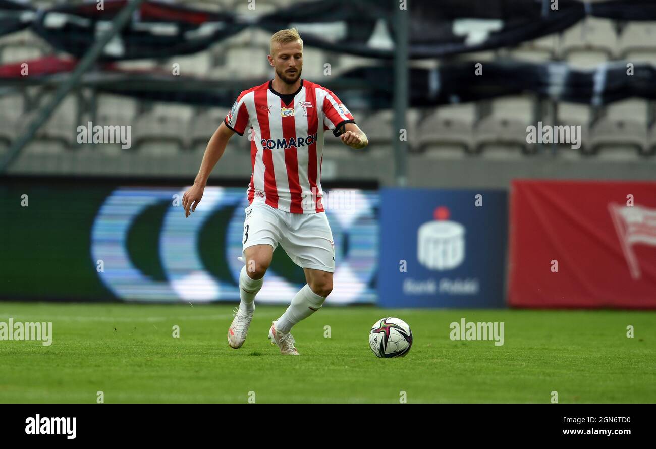 CRACOV, POLAND - AUGUST 01, 2021: Polish Football League game Cracovia Krakow - Slask Wroclaw, Michal Siplak (Cracovia) Stock Photo