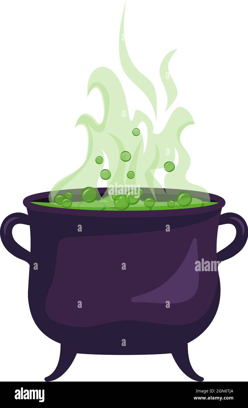 Witch cauldron of boiling green liquid. Halloween party decoration Stock Vector