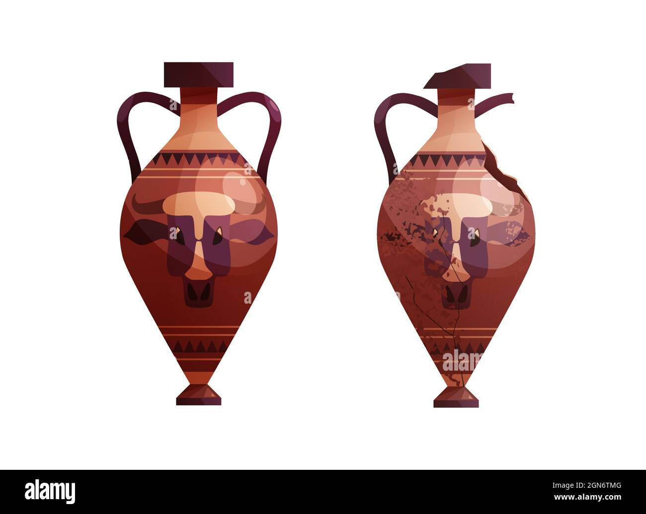 Broken ancient vases. Ceramic archaeological pot. Antique traditional