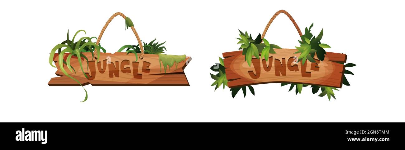Jungle hand lettering wooden text. Textured cartoon letters. Stock Vector