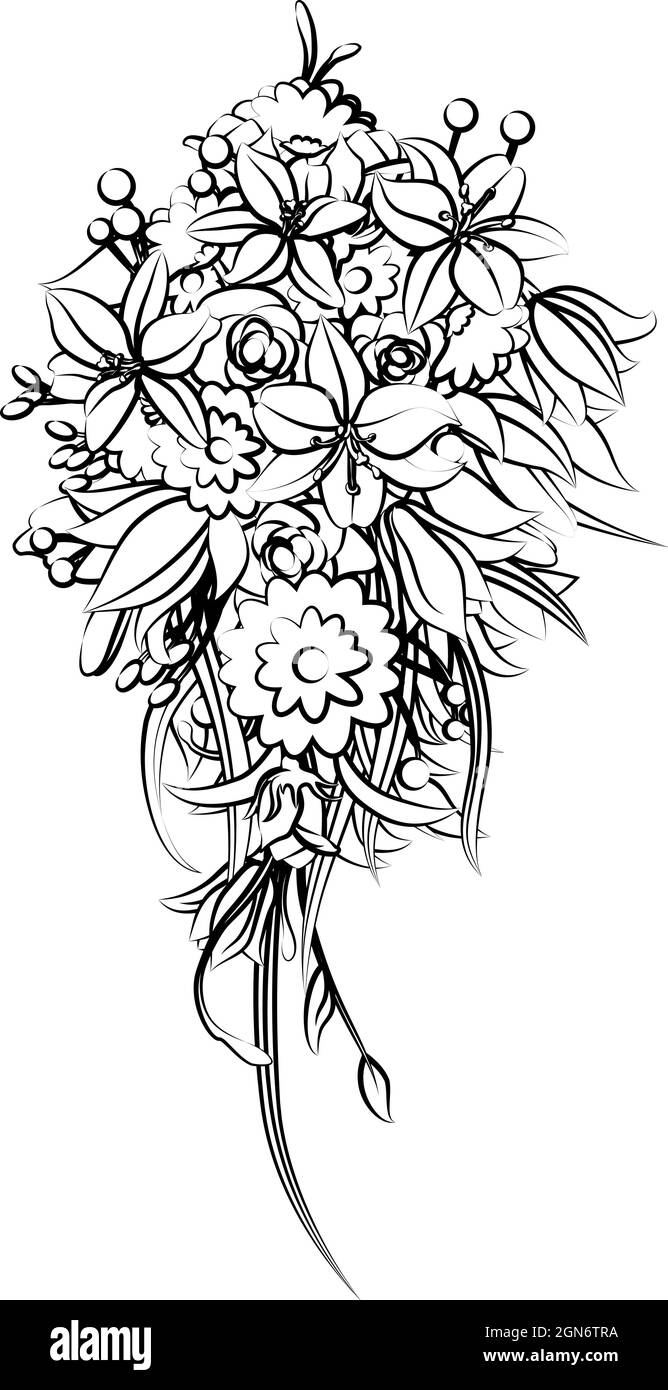 Floral Flower Bouquet in a Sketch Drawing Style Stock Vector