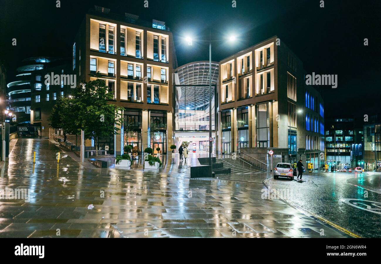 Exterior view at night of new St James Quarter shopping and entertainment centre in Edinburgh, Scotland, UK Stock Photo